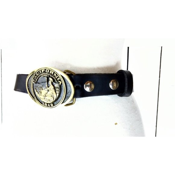 Black leather large metal California 1849 solid brass buckle - Picture 4 of 5